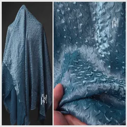 Blue Water Wave Crepe Imitation Fabric Folding Reflective Fish Scale 3D Art Half Skirt Apparel Design Diy Cloth for Sewing
