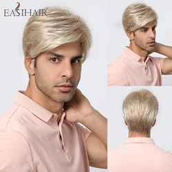 EASIHAIR Blonde Short Straight Synthetic Wigs for Men Fluffy Pixie Cut Wig Golden Natural Layered Hair Wig Heat Resistant Fiber