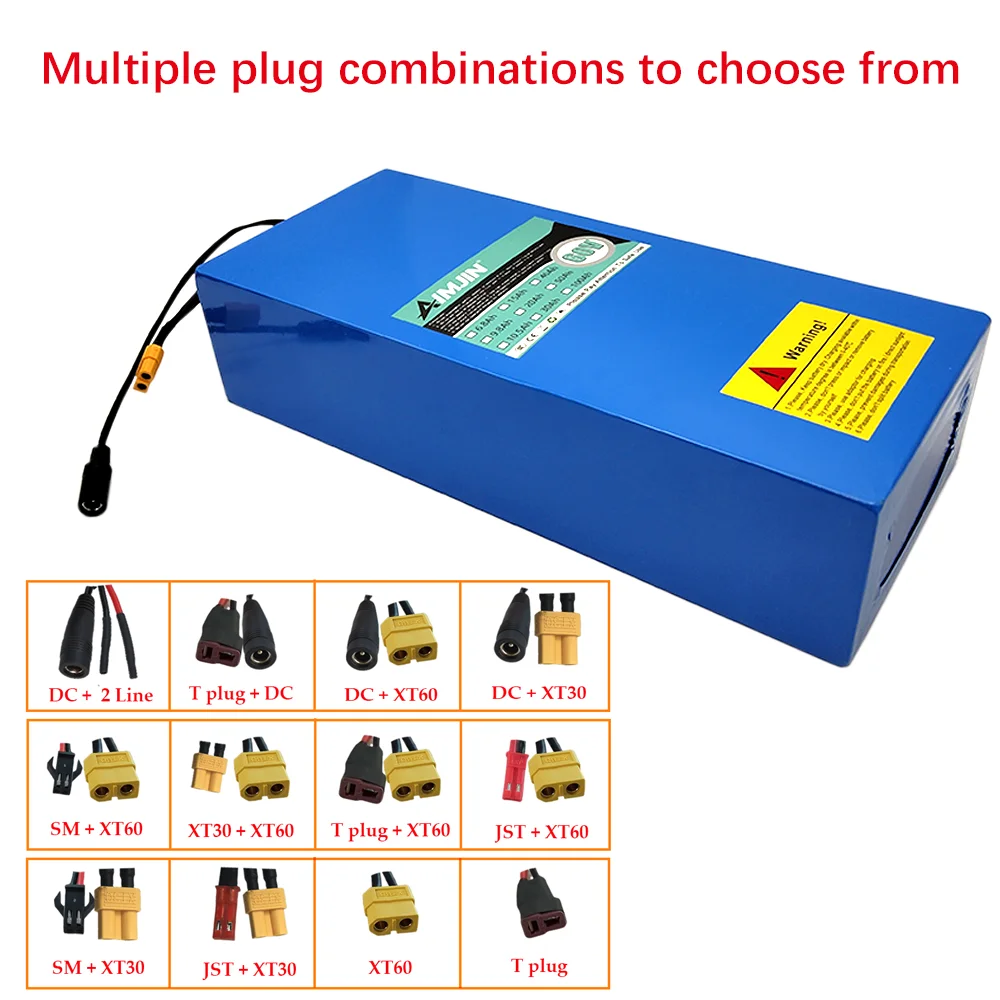 60V-20000mAh 18650 power rechargeable lithium battery pack built-in BMS 16S6P suitable for 250-2000W, 67.2V 2A charger