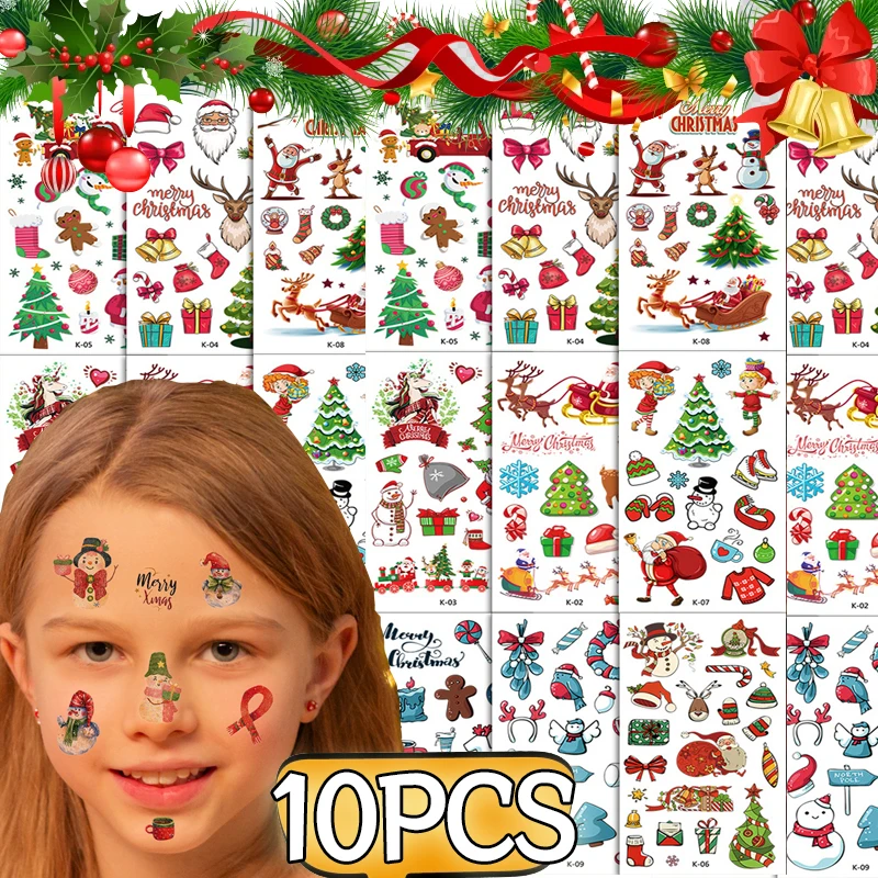 Christmas Tattoo Stickers Cute Cartoon Christmas Tree Temporary Tattoos Transfer Face Body Art Tattoo Decals Festival Deocration