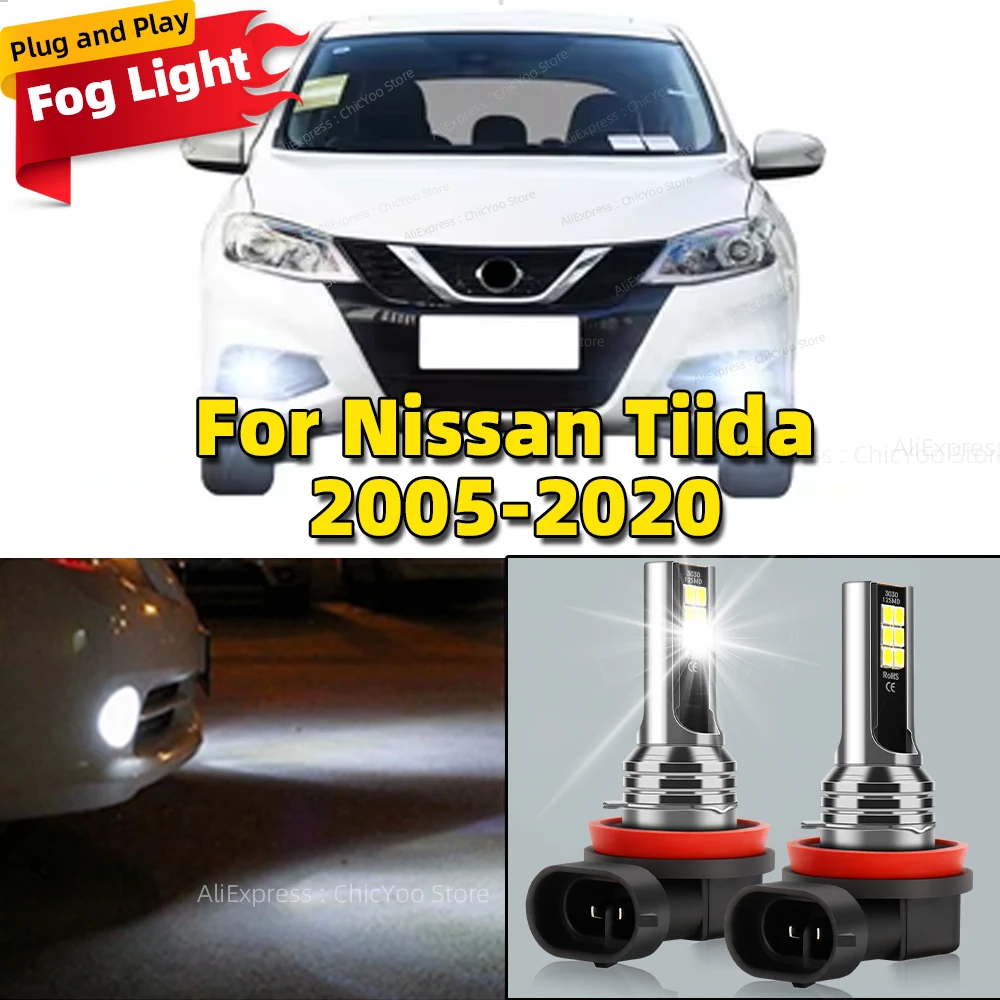 6000K Front Fog Light 2pcs LED Bulb Accessories Lamp For Nissan Tiida 2005 2006 2007 2008 2009 2010 2011 2012 2013 2014-2020