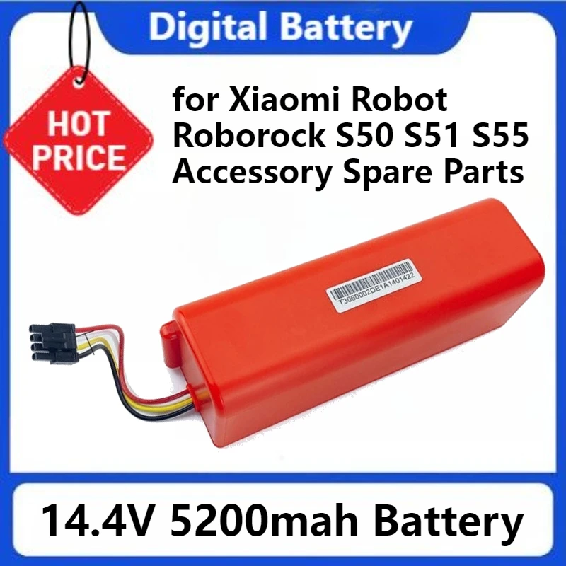 

Robotic Vacuum Cleaner Li-ion Replacement Battery 14.4V 5200mah for Xiaomi Robot Roborock S50 S51 S55 Accessory Spare Parts