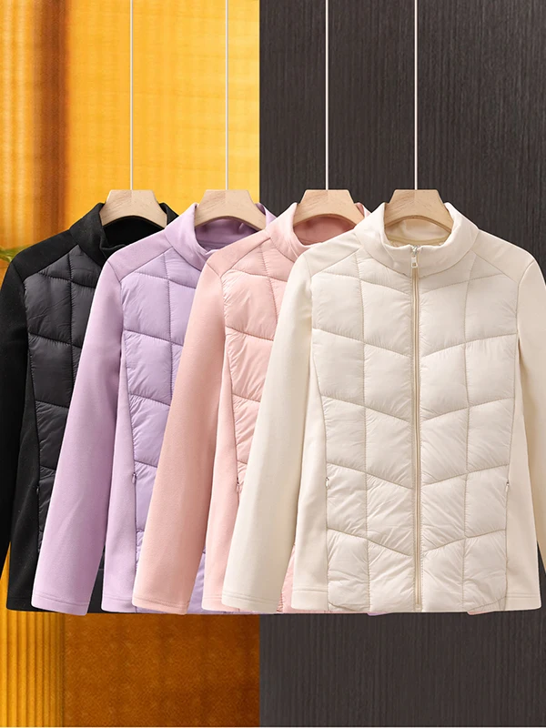 

Осенне-зимняя легкая хлопковая куртка на молнии для женщин: свободная, теплая, модная, оверсайз, повседневная, с воротником-стойкой, в стиле пэчворк