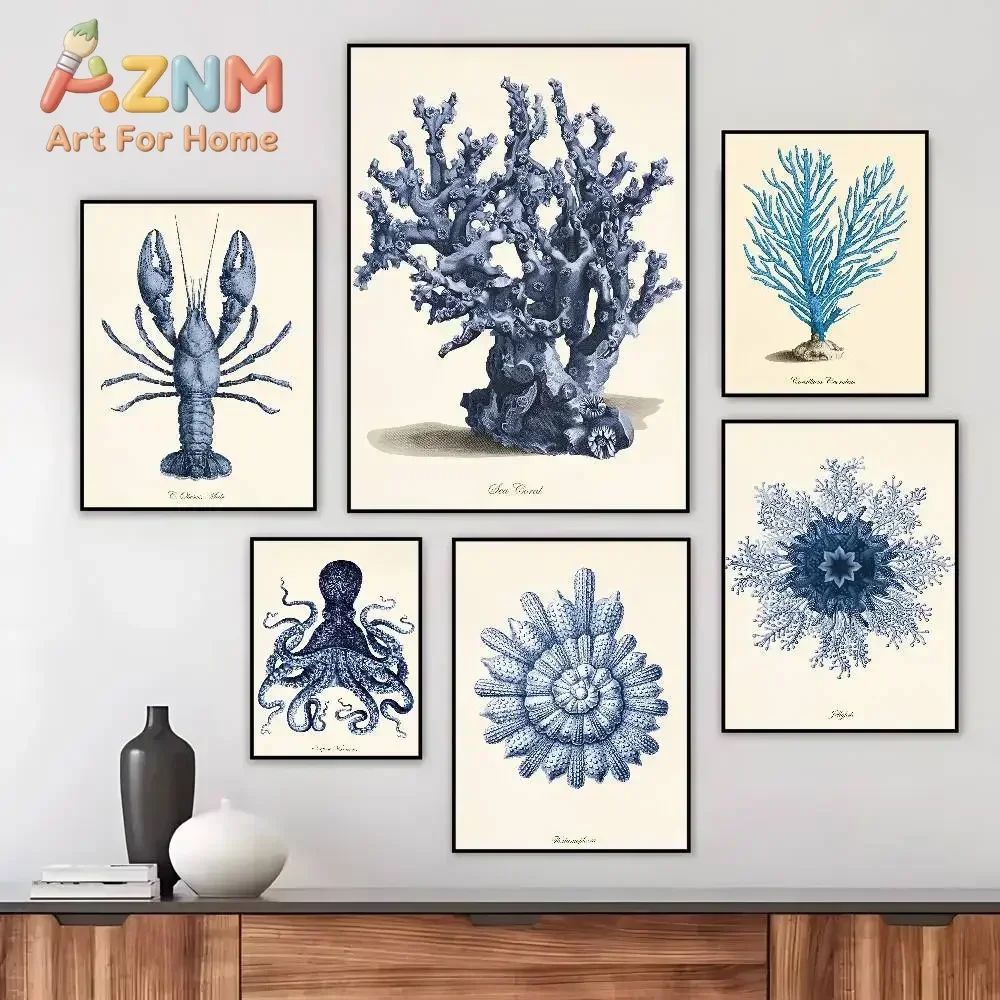 Seaweed Coral Shell Conch Watercolor poster art HD canvas advanced aesthetic Printing Paper Wall Art for Living Room Home Decor