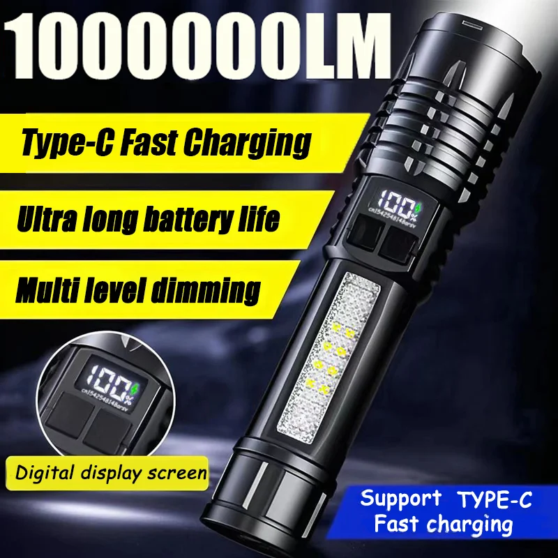 

Flashlight High Power Led Strong Rechargeable Flashlight With Side Light Torch For Outdoor Camping Emergency Lighting 2025 NEW
