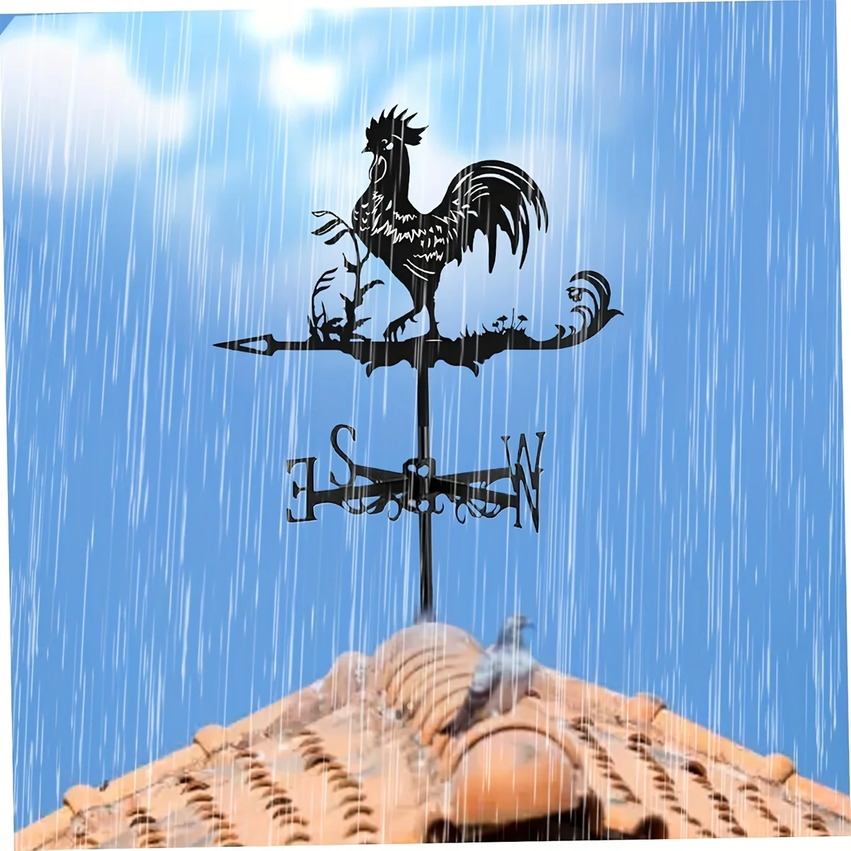Rustic Iron Rooster Silhouette Wind Vane with Nail - Durable Metal Weather Vane for Garden, Lawn, and Yard Decor view 5