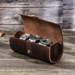 3-Slot Watch hang Travel Case Portable Vintage cowhide Leather Watch Display Case Watch Storage Box Watch Organizers Men Gift