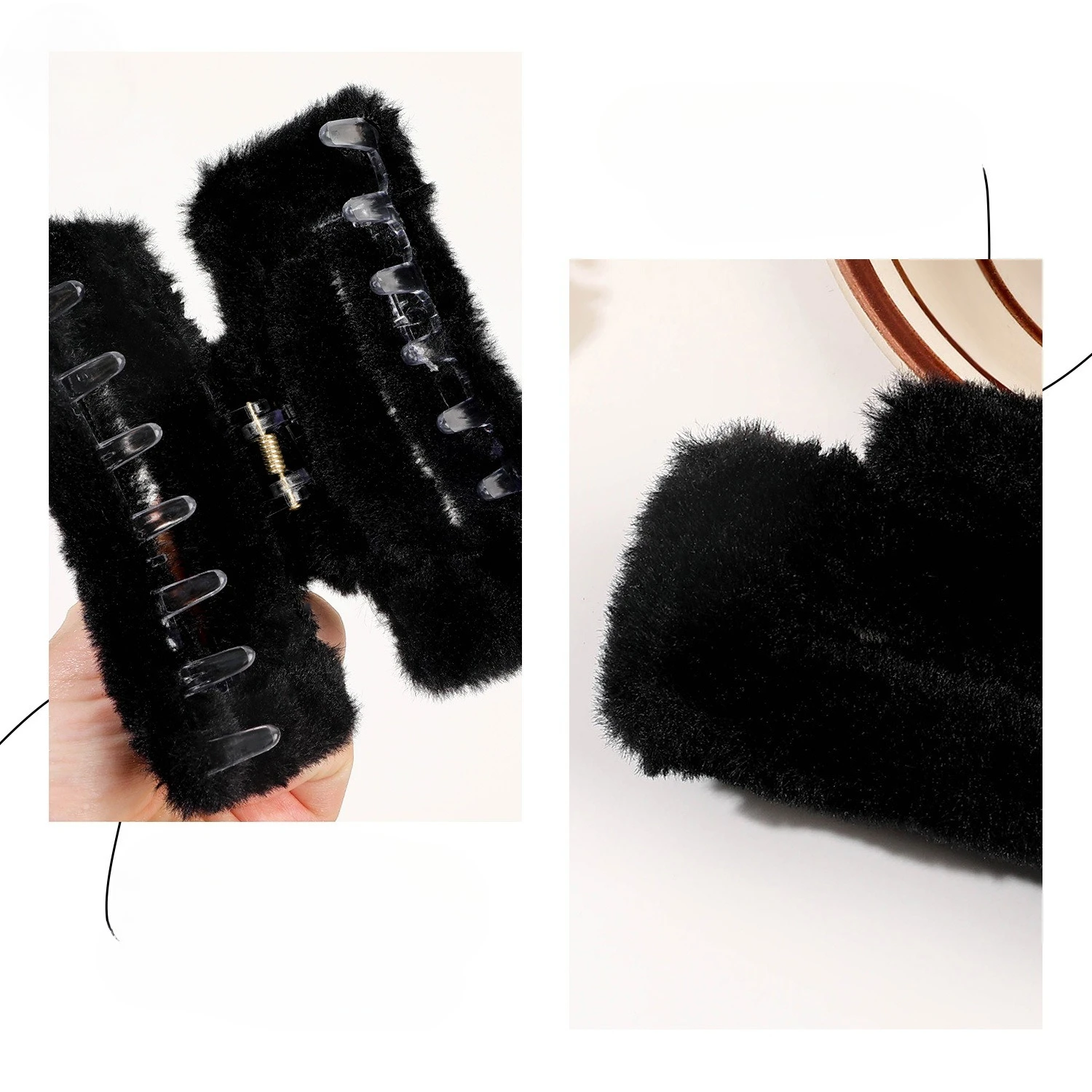11cm Winter Plush Square Hair Claw Acrylic Korean Elegant Ponytail Hairpin Faux Fur Shark Clip Barrettes Hair Crab Accessories