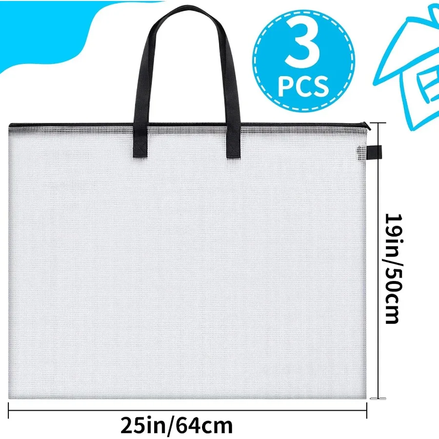 Estuche de portafolio de arte de 25x19 pulgadas, tabla de almacenamiento, bolsa de portafolio de arte con asa, carpeta de almacenamiento con cremallera para tablón de anuncios Po, 3 uds.