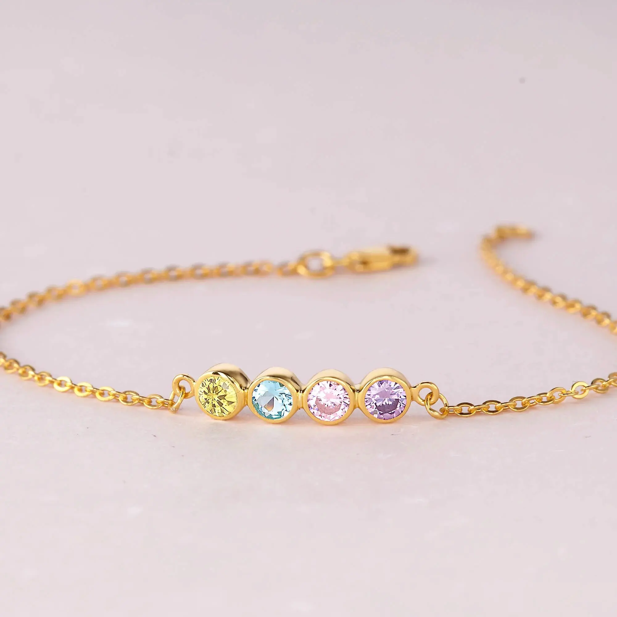 Custom Personalized Birthstone Bracelet Luxury 12 Cubic Zirconia Pulseras Adjustable Chain Bracelet Women Girl Birthday Gift