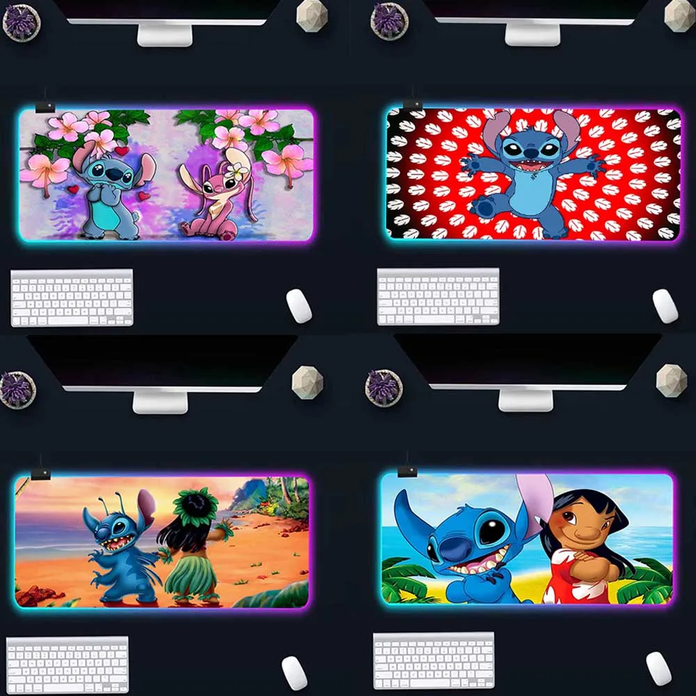 

Cartoon Stitchs and Angies RGB Pc Gamer Keyboard Mouse Pad Mousepad LED Glowing Mouse Mats Rubber Gaming Computer Mausepad