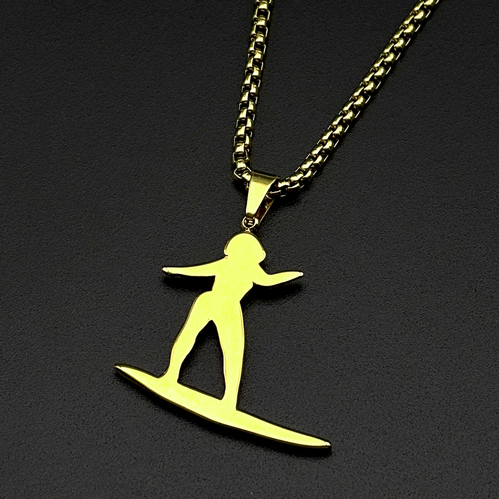 Surfer Surfbrett Anhänger Halskette Strand Ozean Liebhaber Geschenk Sommer Sport Edelstahl Strandtouren Kette Tägliches Tragen Schmuck – Detail 5