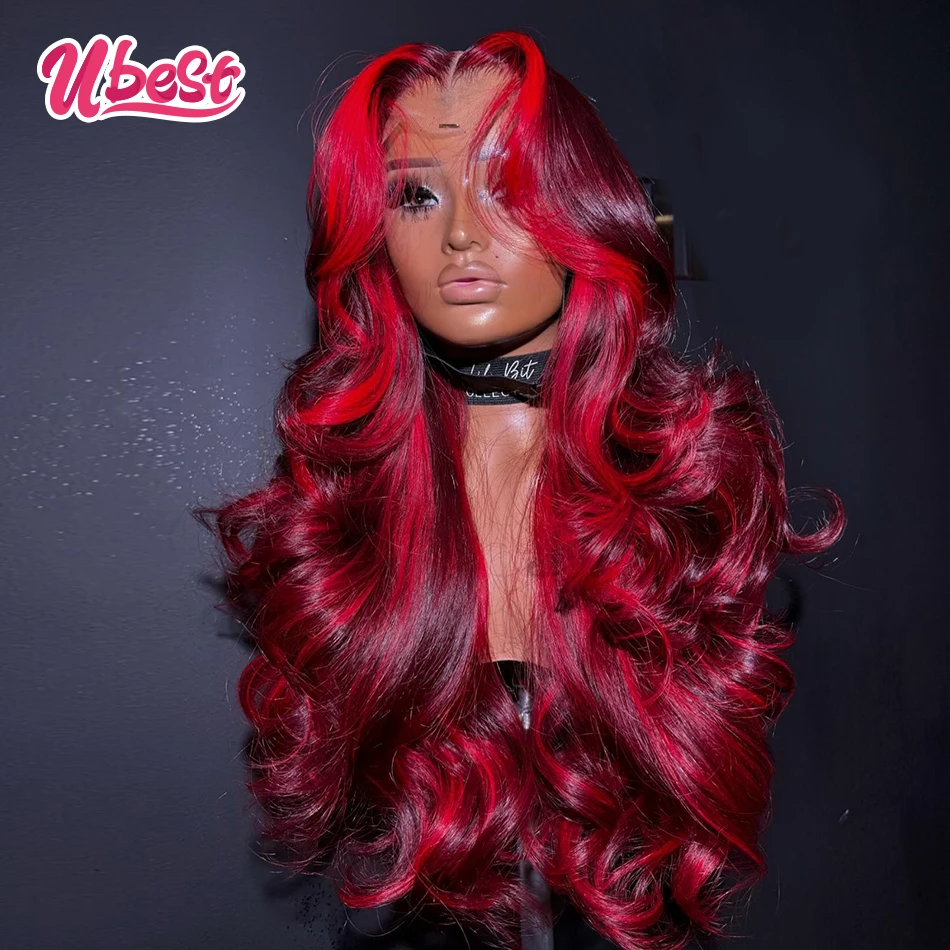 Ubest Brownish Red Colored 13X6 Body Wave Transparent Lace Front Wig 100％ Human Hair 200％ Density Brazilian Hair Lace Front Wig