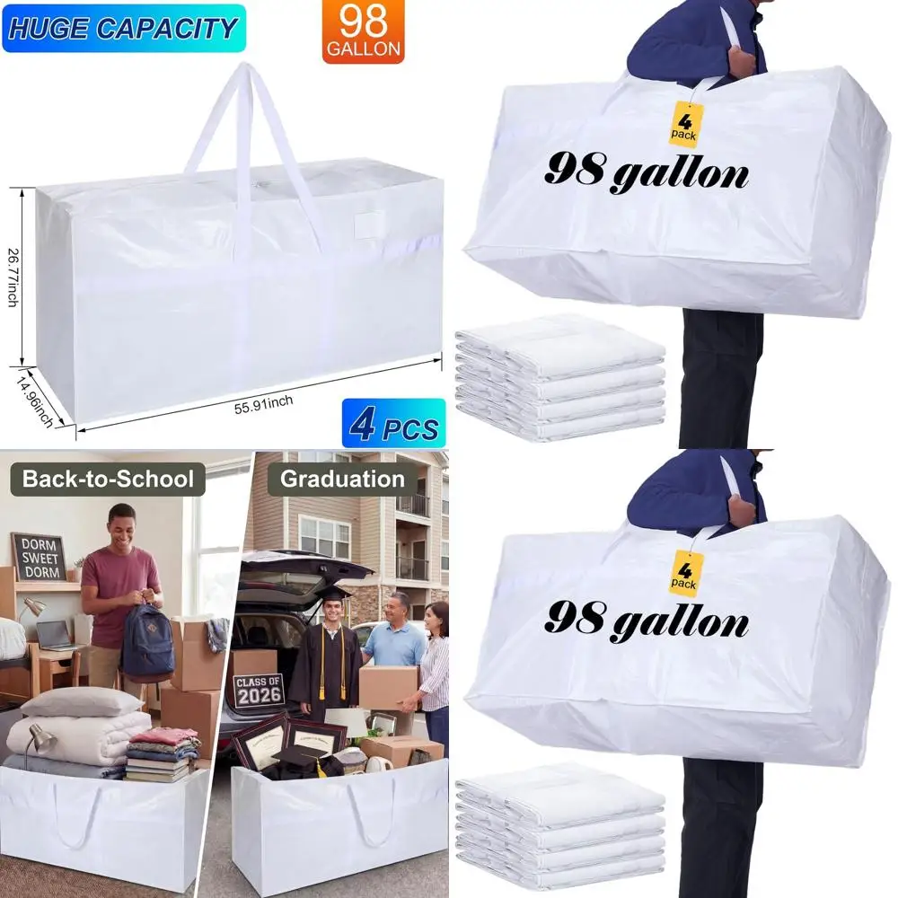 

Extra Large 98 Gallon XXL Heavy Duty Moving Storage Bags with Strong Zipper, Perfect for College Dorm, Travel, and Clothes Organ