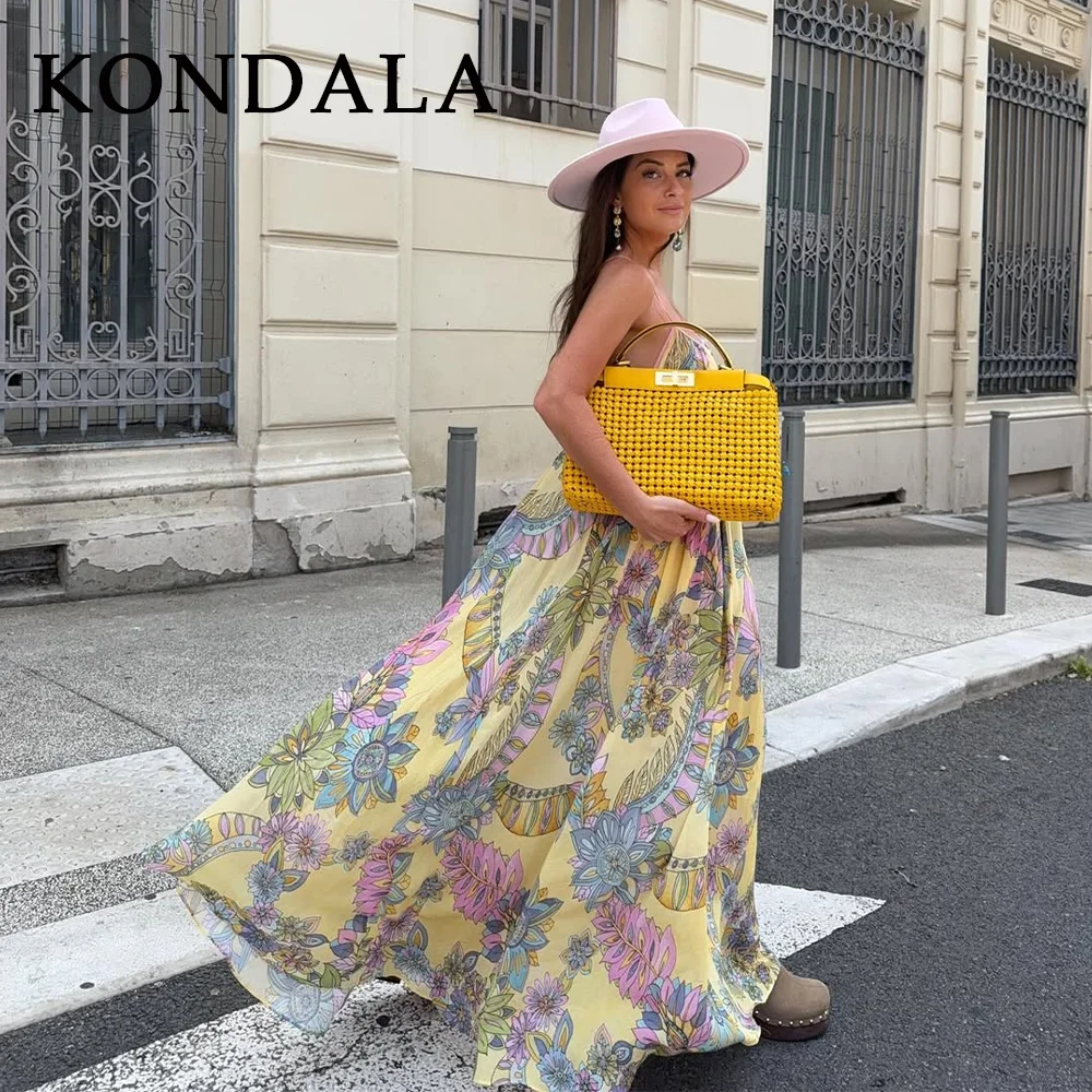 KONDALA 2025, Frühling, Sommer, lässig, bedruckt, Damen-Kleider, modisch, elegant, rückenfrei, ärmellos, trägerlos, lose Damen-Cami-Kleider