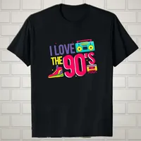 I Love 90‘s Vintage Men Trend T-shirt Radio Board Shoes Vintage Color Print Design 90's Birthday Party Gift Summer Casual Tops