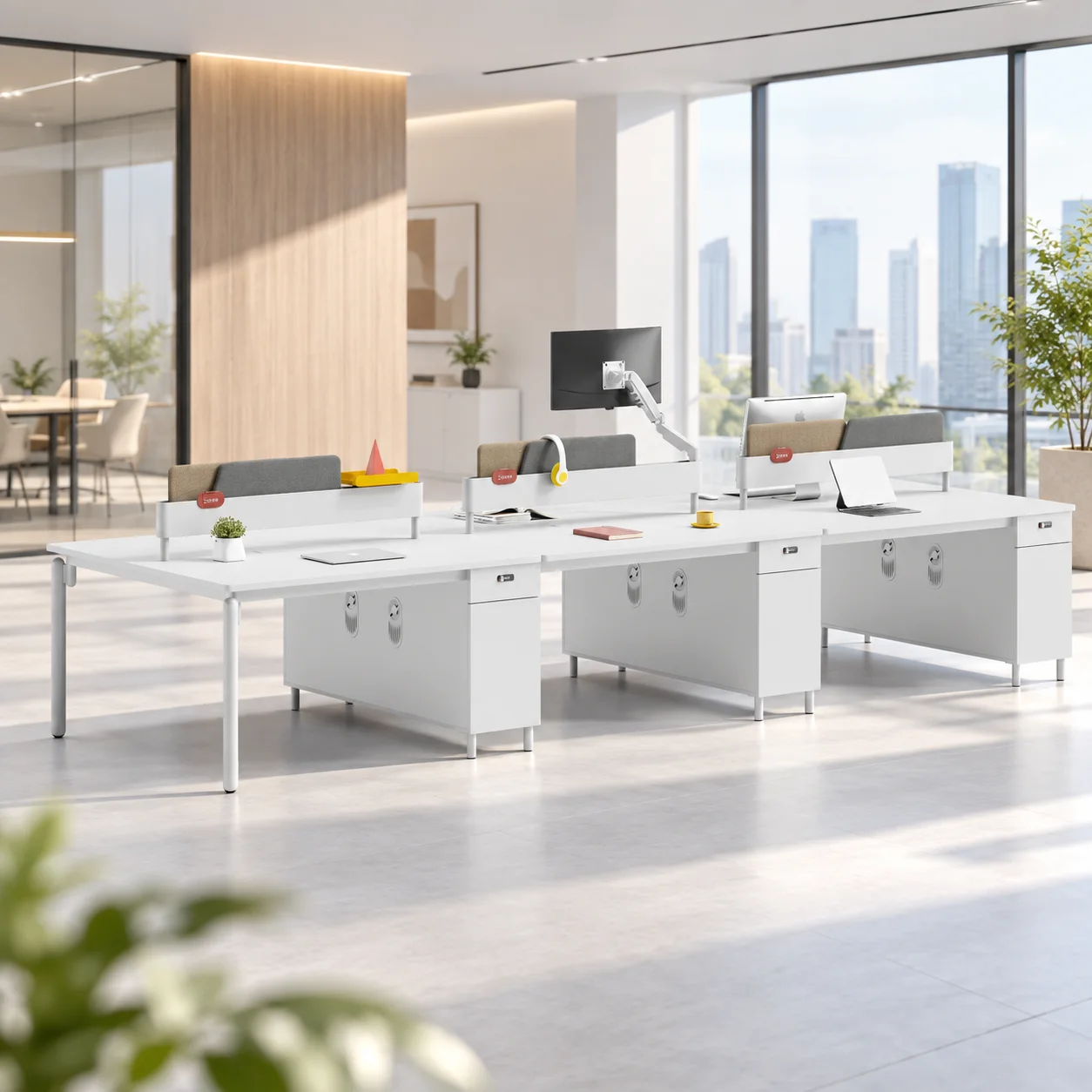 Employee Workstation Desk 6 Seat Modular Bench With Lockable Storage And Power Modules For Office Floor
