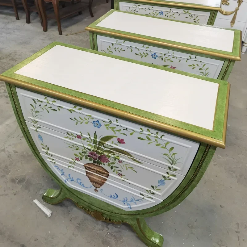 Three Dou Ingot Cabinet Green Foyer Entrance Cabinet Retro Painted Furniture Locker Decorative Cabinet Wholesale