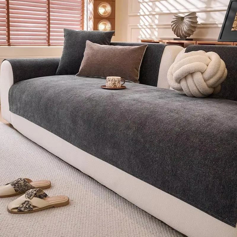 Minimalist Solid Color Chenille Sofa Cover All Season Universal Non-Slip Anti-Stain Couch Protector Home Decor