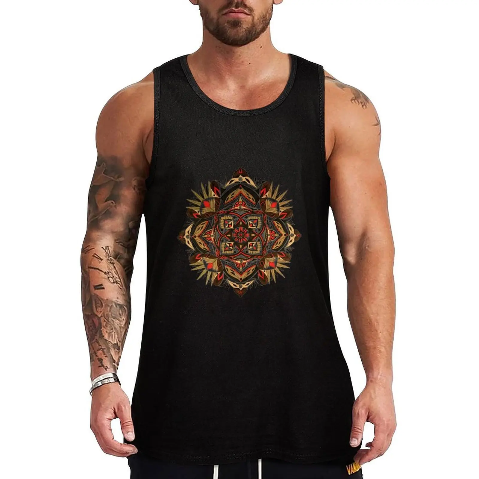 Brown Red Tank Top Urban Casual Tank Top Streetwear Sleeveless Shirt