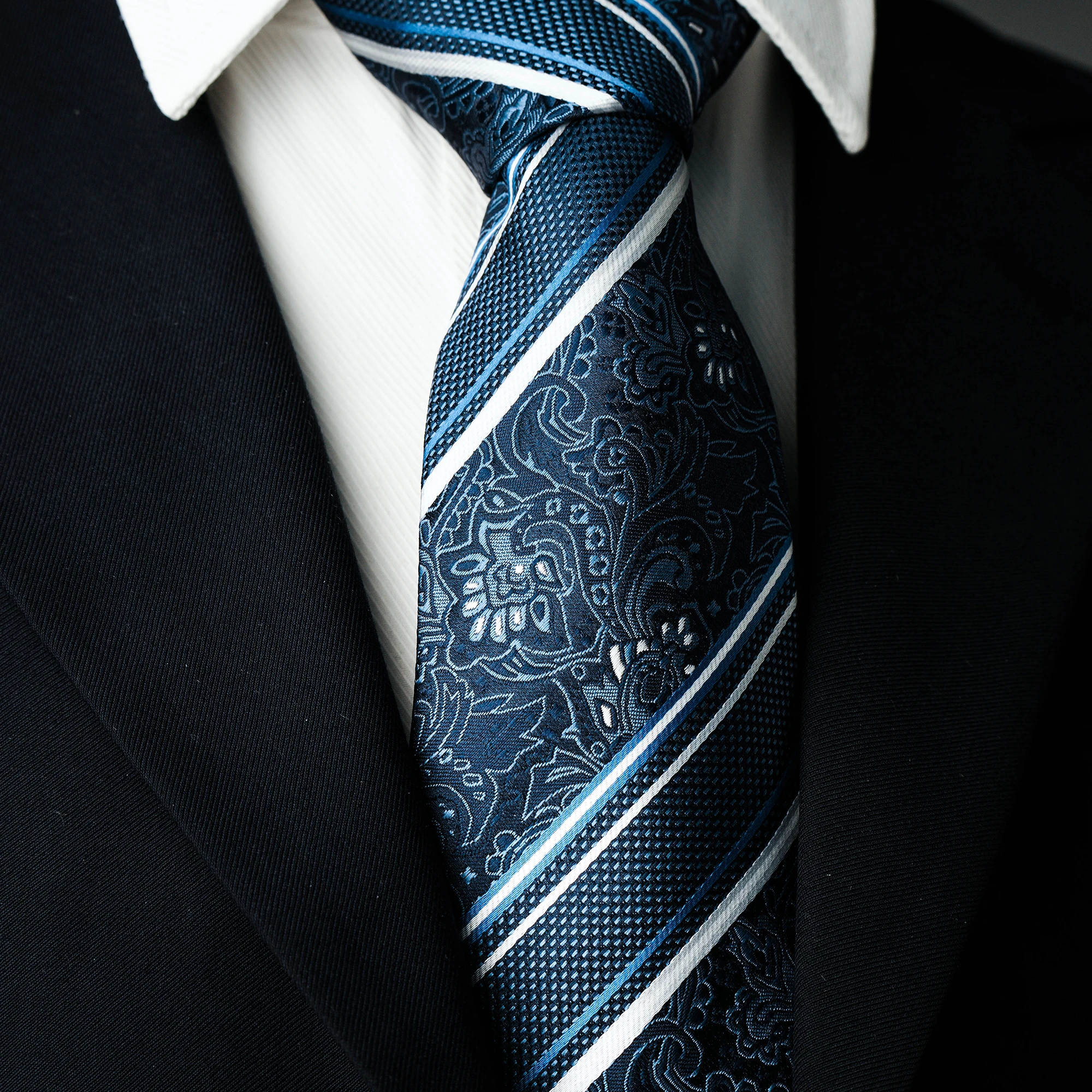 Herren-Krawatte mit 8cm Breite, Cashew-Blumenmuster, Klassische Seidenkrawatte, Gewebtes Paisley-Jacquard-Muster, Formelle Krawatte für Hochzeit, Party und Business – Detail 5