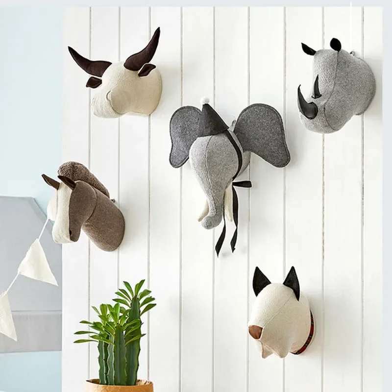 Estilo coreano 3d cabeça de animal parede pendurado pingente mural sala estar quarto das crianças dos desenhos animados elefante cavalo decoração da parede