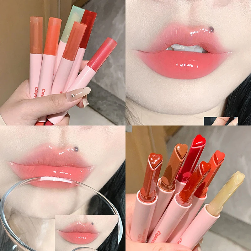 Rossetto in Gelatina a Forma di Cuore Brillante, Penna Idratante per Labbra, Lucidalabbra Solido Effetto Ghiaccio Rosa, Gloss Labbra Effetto Specchio, Balsamo Labbra al Pomelo, Cosmetici