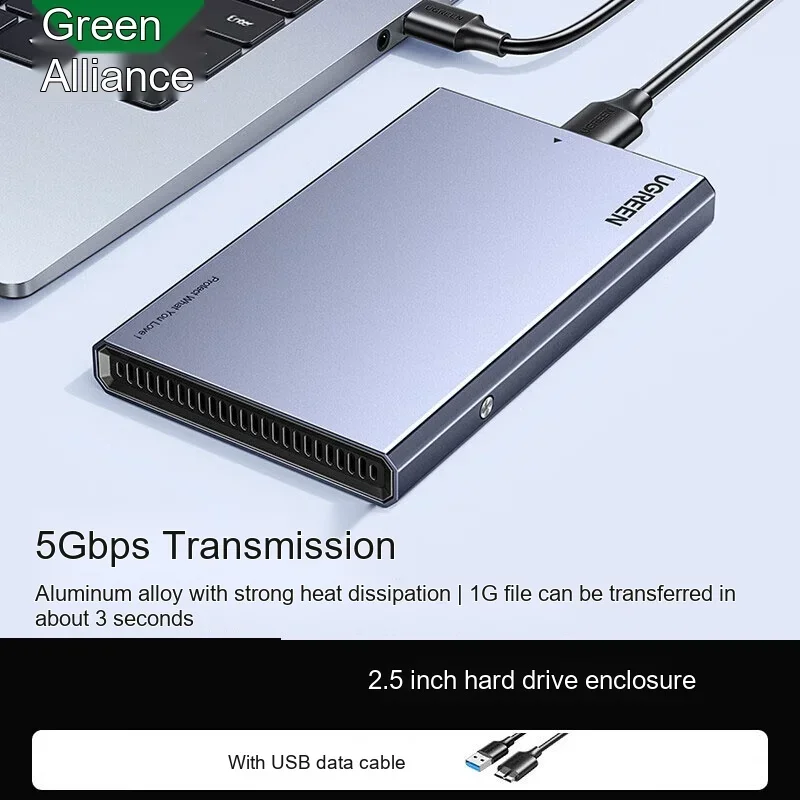 UGREEN 90617 CM587 Aluminum 2.5 Inch SATA HDD Enclosure USB 3.0 5Gbps External SSD Hard Drive Case