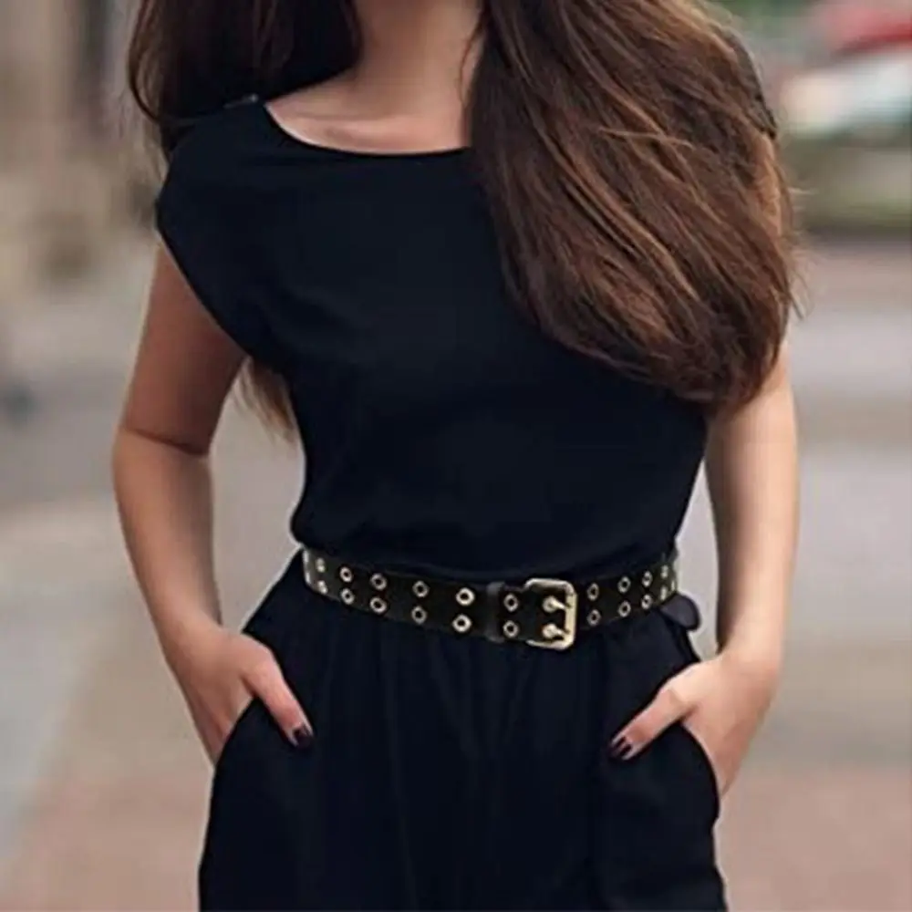 Women Punk Goth Belts Leather Women Pin Buckle Belt Double Pin Buckle Retro Punk Belt for Jeans Streetwear Halloween Decor