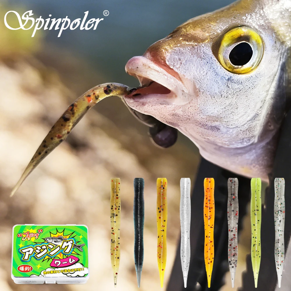 

Spinpoler 48mm Floating Micro Soft Worm Lure TPR Durable 10X Tough Simulated Leech Bait Light Ajing Bass Trout Mackerel Rockfish