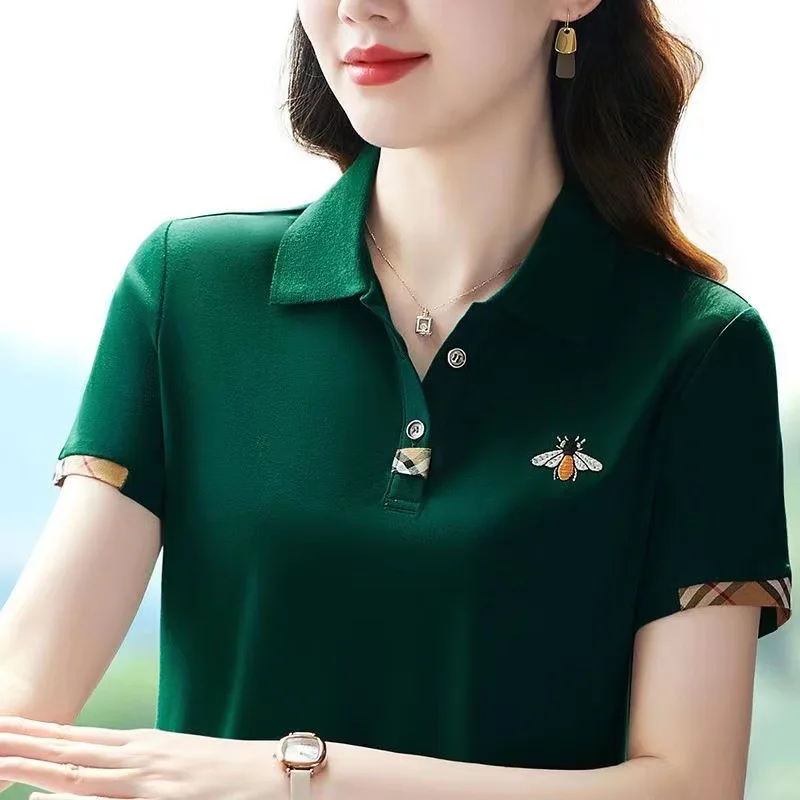 Polo Shirt Women\'s Summer Designer Lapel Short Sleeve T-shirt 2023 New Fashion Embroidered Thin T-shirt Golf Shirt Women