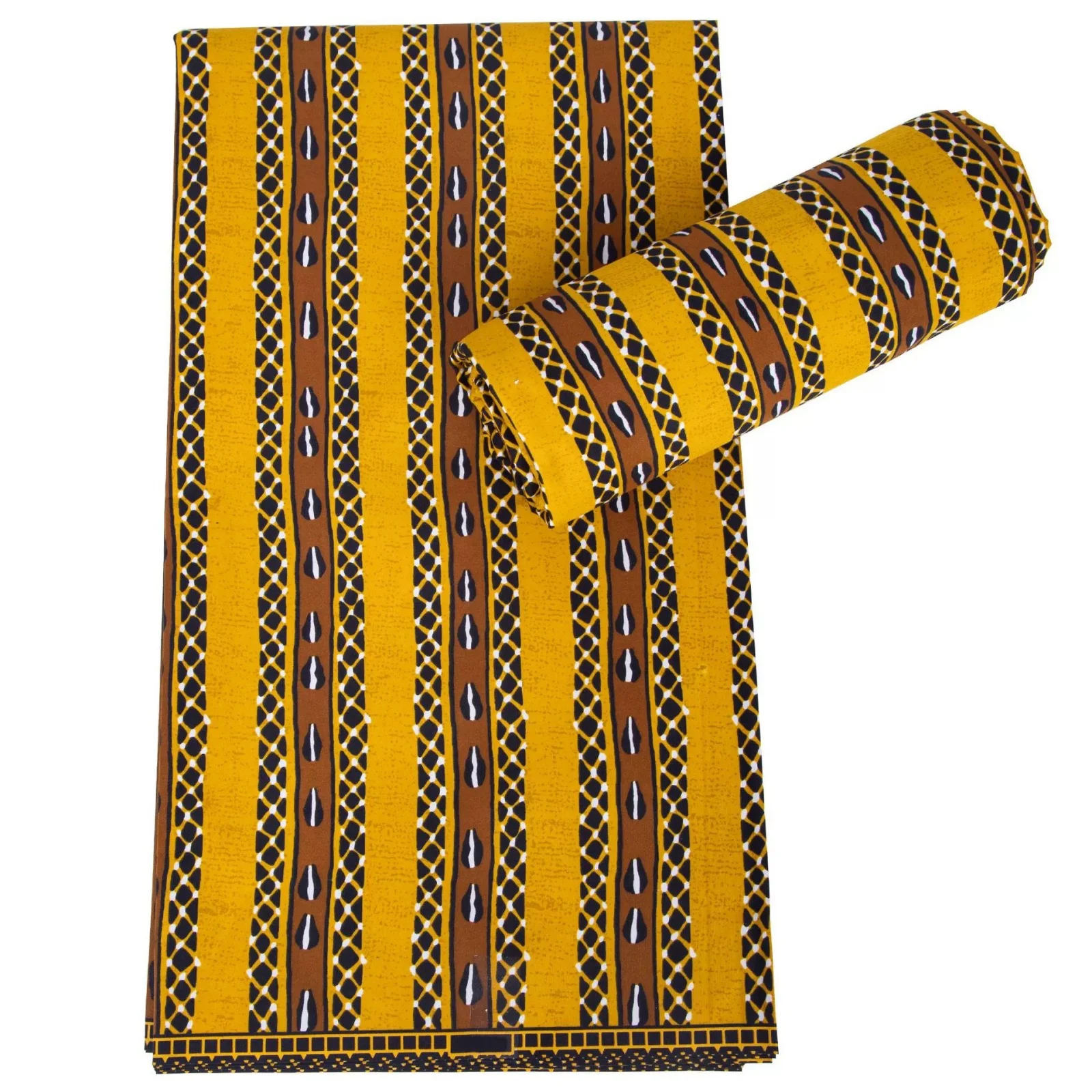 

African Wax Print Fabric Yellow Brown Geometric Stripe Pattern - Ankara DIY Sewing Textile for Dress Skirt Shirt