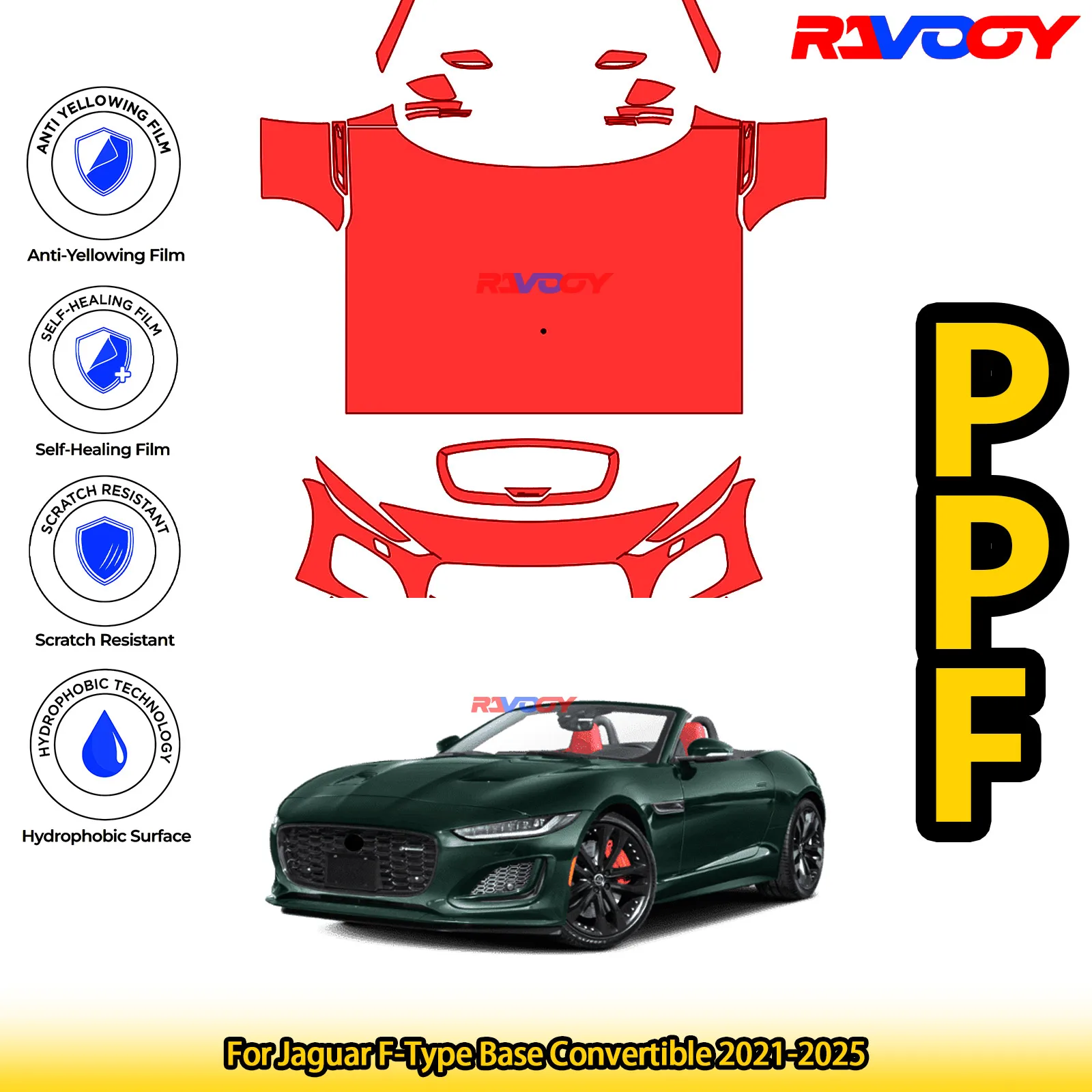 

Для Jaguar F-Type Base Convertible 2021-2025 глянцевый матовый черный предварительно вырезанный передний комплект PPF защитная пленка для краски