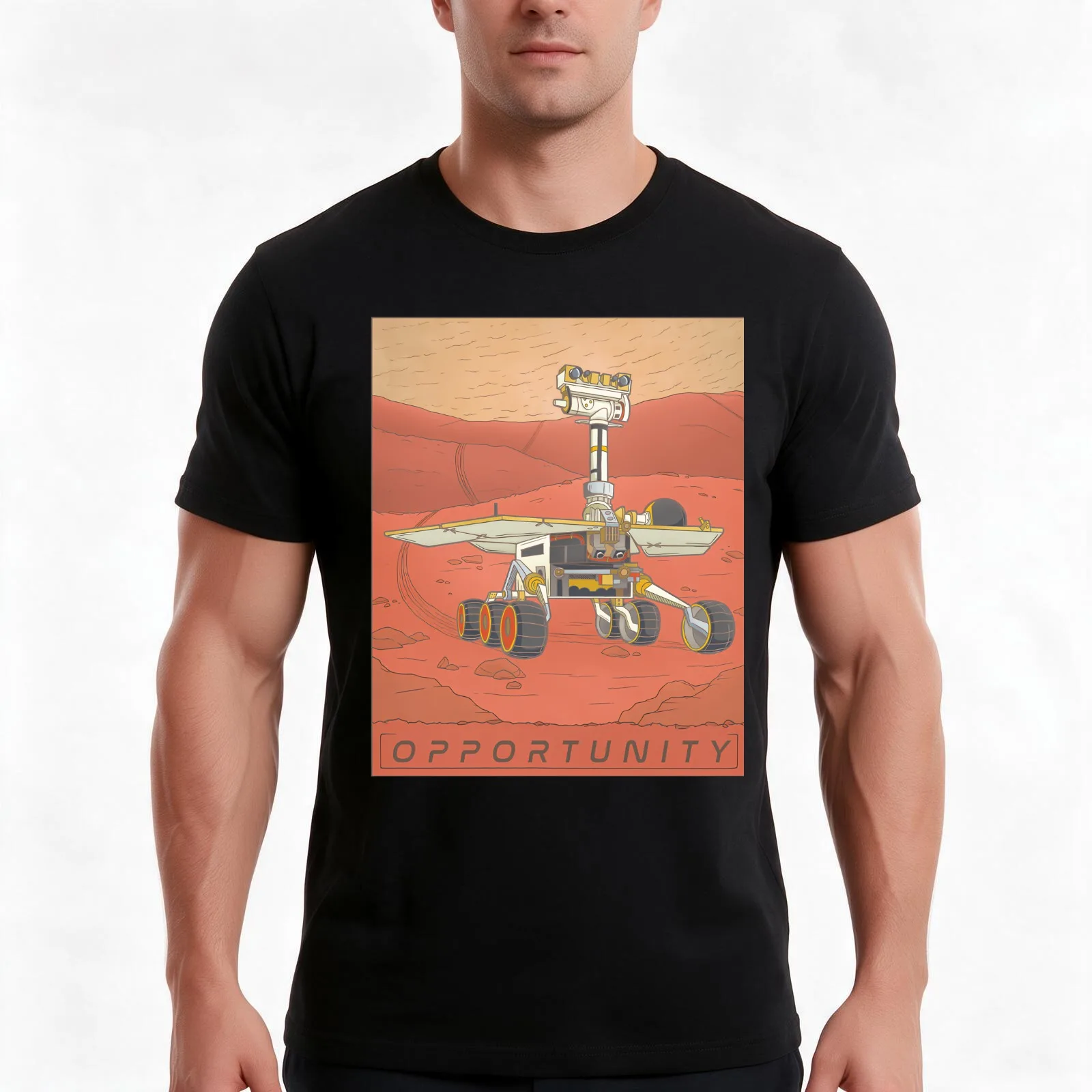 Opportunity Mars Rover A Fanart Illustration T-Shirt, Summer Casual Cotton Tee, Oversized Streetwear Tops, Vintage Graphic Print