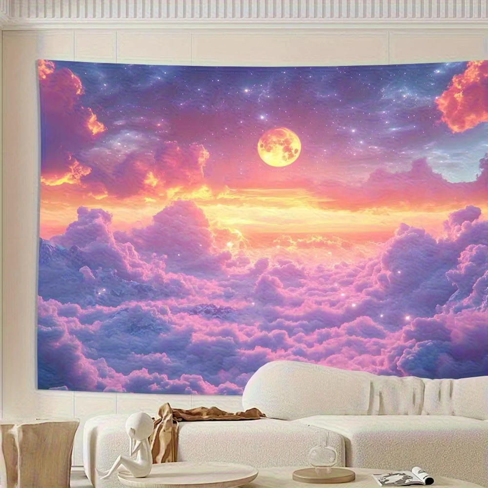 VIKAMA Dream Sternenhimmel-Wandteppich mit Farbverlauf, Rosa, Lila, Orange, Gelb, Galaxie, Sterne, Schlafzimmer, Nachttisch, Wohnzimmer, Dekoration
