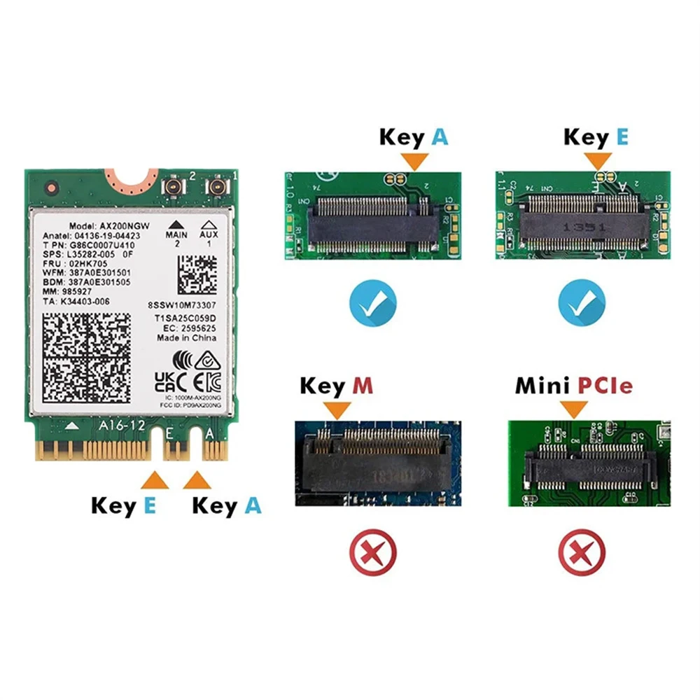 2400Mbps AX200 Desktop Kit Wi-Fi 6 Wireless Card Bluetooth 5.2 AX200NGW Dual Band NGFF M.2 802.11ax Adapter Windows 10 11