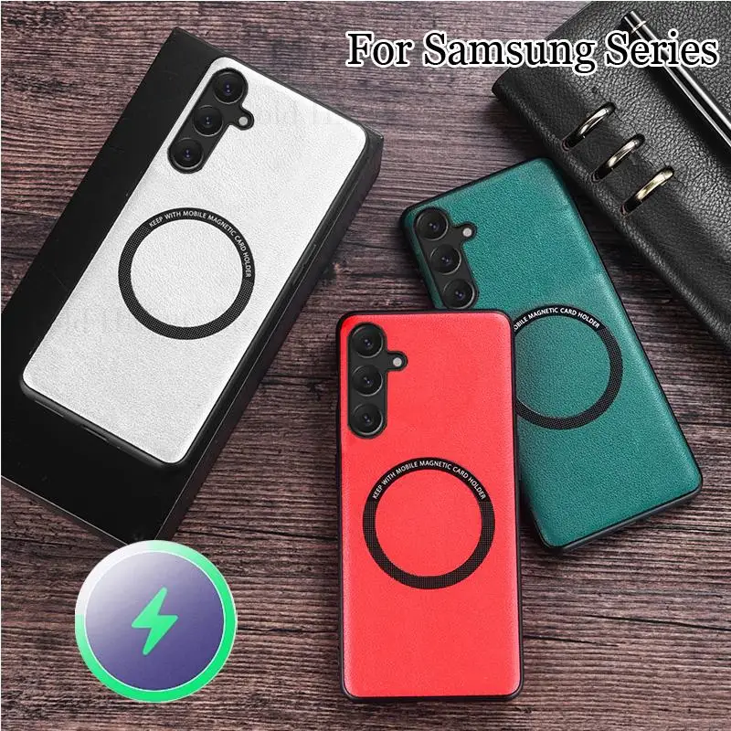 

For Samsung S23 Ultra S22 Plus Fundas For Magsafe Leather Phone Case For Galaxy A54 A73 A53 A14 A24 A34 A71 A51 Magsafing Cover