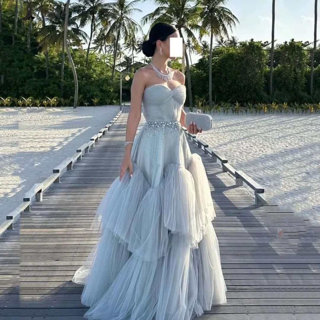 

Nicole Black Dresses Woman Elegant Evening Party Dresses 2025 Woman Multi-layer Custom Made Line A Off the Shoulders Prom Dress