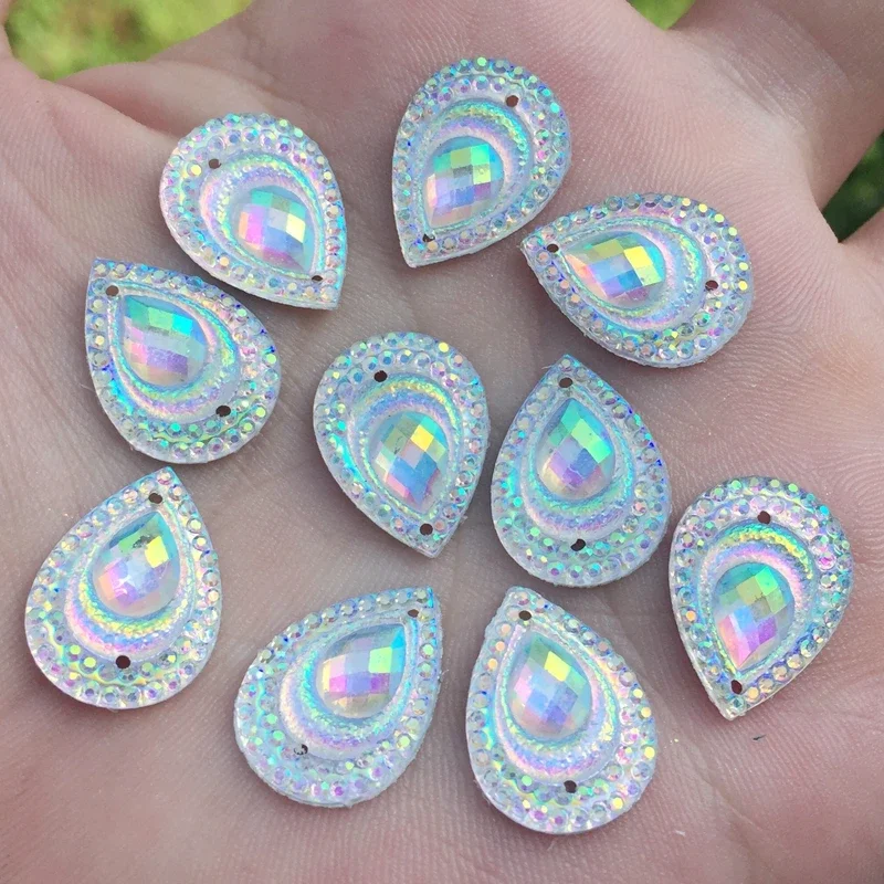 40pcs Peacock eye AB Resin 13*18mm DIY beads Flatback rhinestone applique scrapbook DIY 2 Hole buttons ornaments -HB25