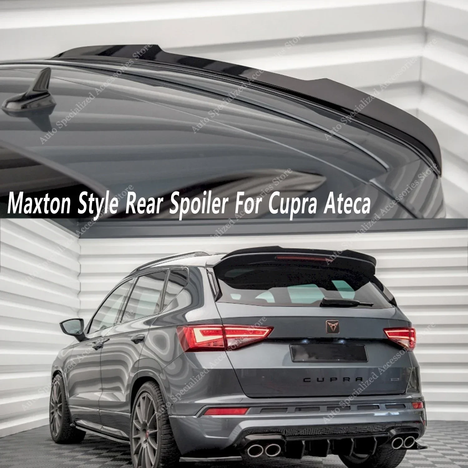 Gloss Black Maxton Style Rear Spoiler Caps For Seat Cupra Ateca/Ateca FR 2017-2024 Rear Top Tali Wing Bodykits Tuning