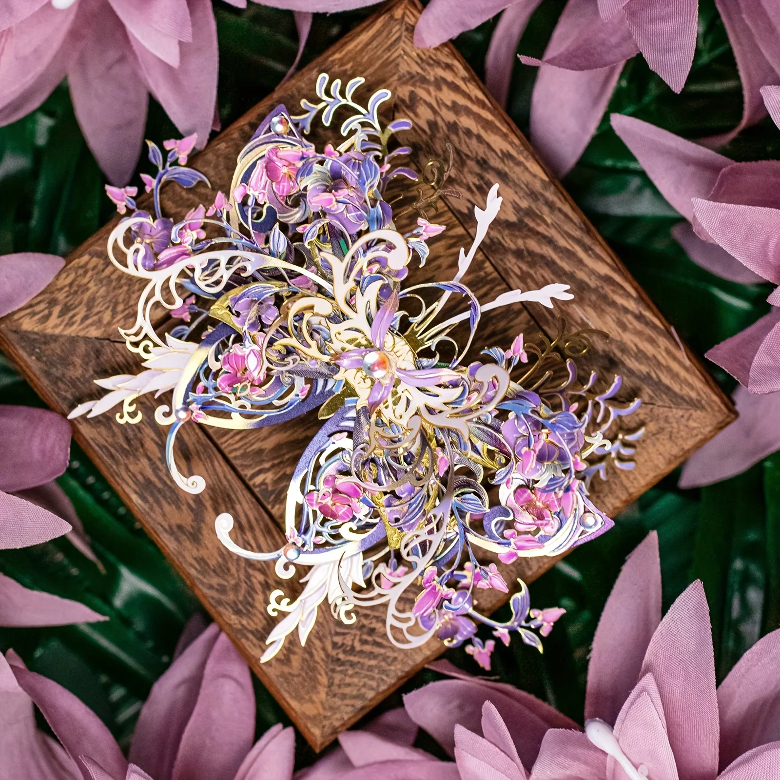 MU Butterfly Love Flower 3D Metal Jigsaw Puzzle, DIY Puzzle Toy, Fridge Magnet, Desktop Office Decoration, Stress-Relieving, Gif
