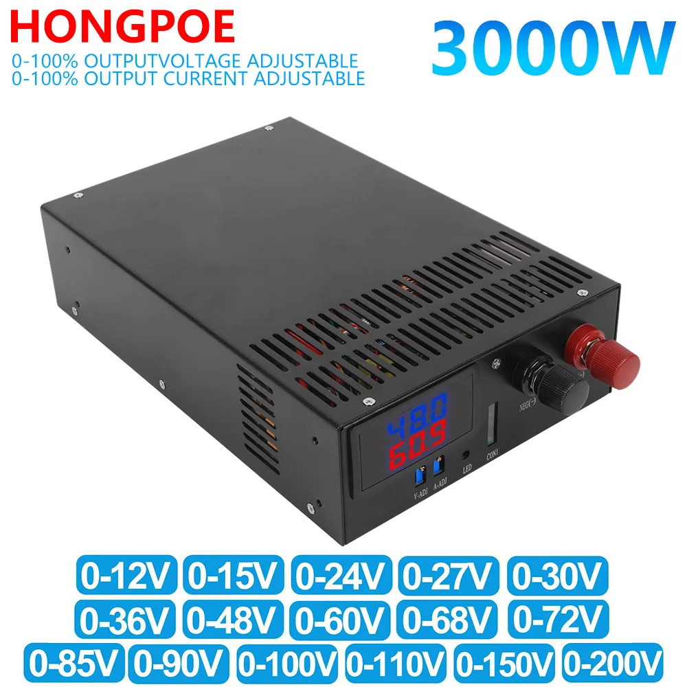 Digital Display 3000W Adjustable Power110V/220V380VAC 0-12V 15V 24V 27V 30V 36V 48V 60V 68V 72V 85V 90V 100V 110V 150V 200VDC