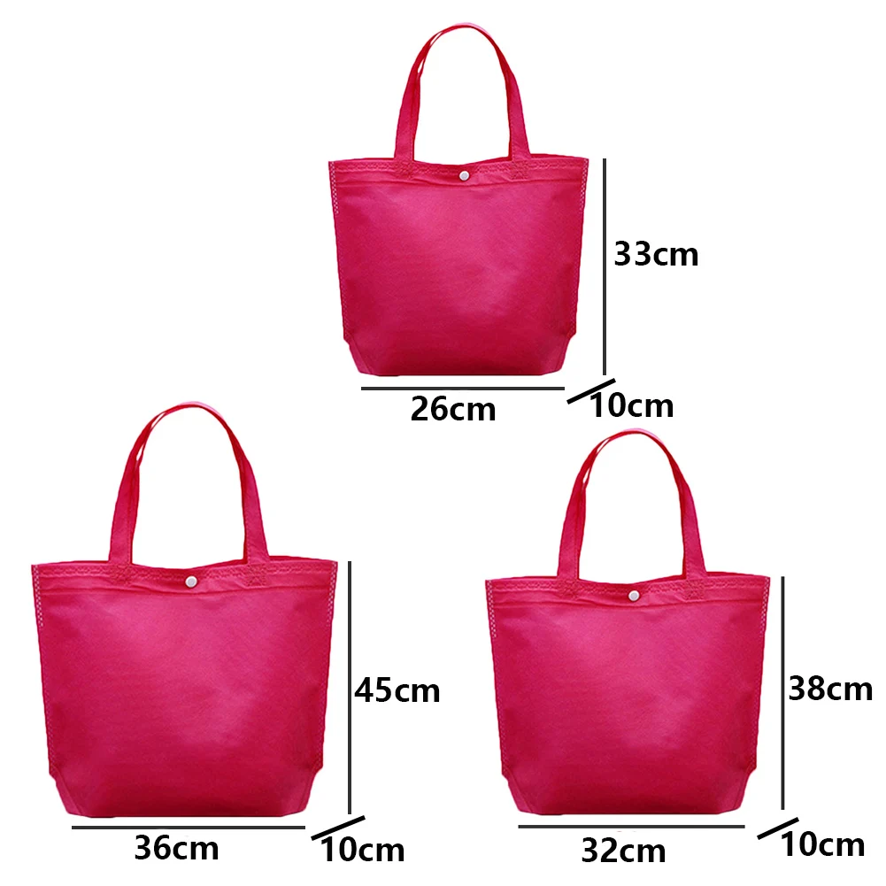 Foldable Button Shopping Bag Reusable Travel Grocery Bag Eco-Friendly Storage Handbag For Women Solid Color Supermarket Tote Bag