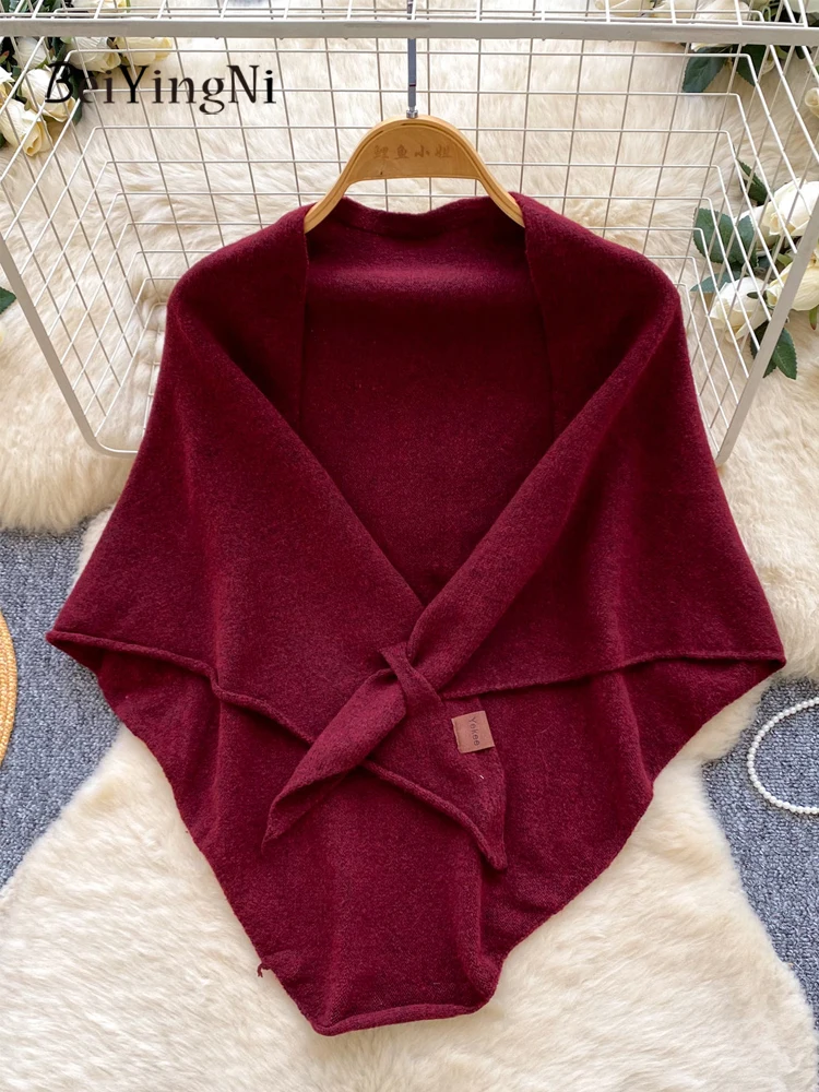 Beiyingni Autumn Winter Knitted Scarf Women Korean Fashion Celebrity Style Shawl Warm Triangular Scarves Solid Color Bufandas