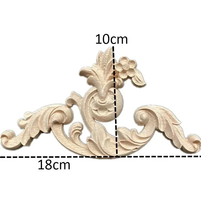 18cm European Style Real Rubber wood Long Floral Carving Applique Home Decoration Accessories Door Cabinet Furniture Figurines