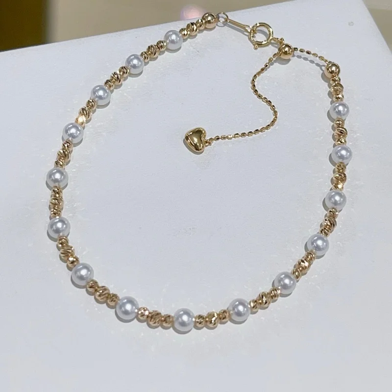 

SGARIT Trendy Design 4-5mm 18k Gold Natural Freshwater Little Golden Pearl Bracelet Jewellery for Formal Occasion ST06
