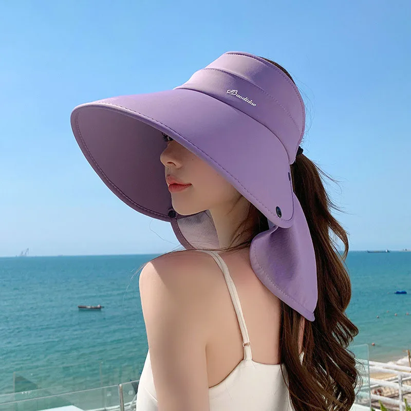 New Summer Women Big Brim Fisherman Hat Sun Uv Protection Sunshade Bucket Hat Empty Top Cap Female Fashion Waterproof Travel Hat