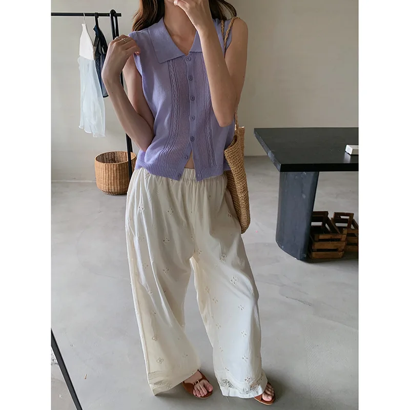 Vintage Embroidery Cut-out Slacks Summer 2025 New Lace Panelled Wide-leg Pants