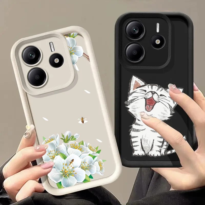 Cute Cat Plant Silicone Case For Xiaomi Redmi Note 14 13 12 11 Pro Plus 11S 12s 4G 5G POCO X7 PRO Cover Soft Shockproof Cases