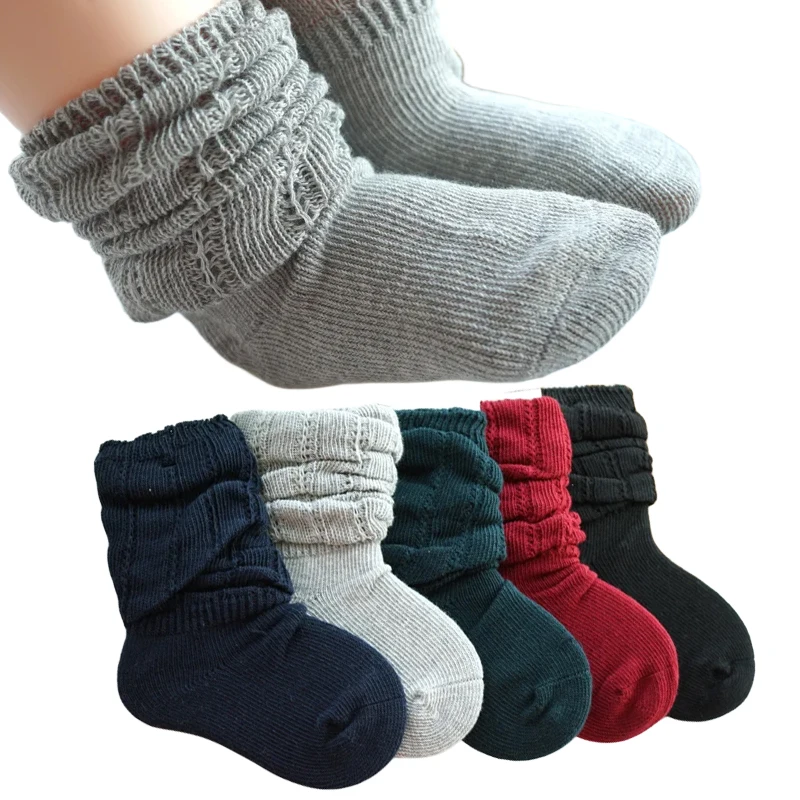 Spring Autumn Children Hollow Knitting Loose Cotton Slouch Socks Kids Boy Girl Mid-Calf Solid Color Children\'s Leg Warmer